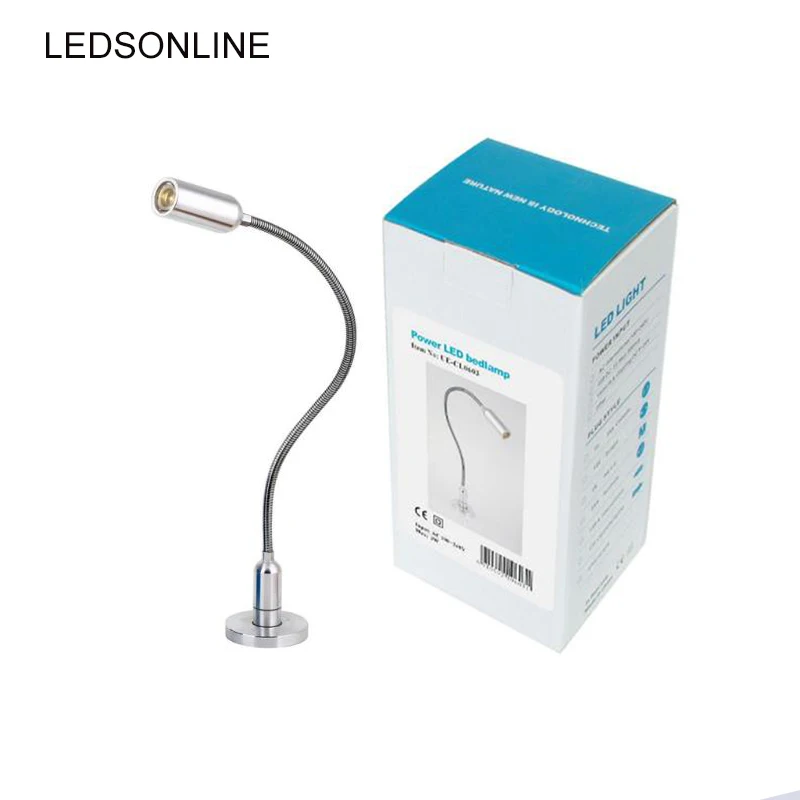 

LEDSONLINE 3W LED desk Sconce Lamp Silver Spotlight Reading Light Soft Light Gooseneck Flexible Pipe Light with Switch Aluminum