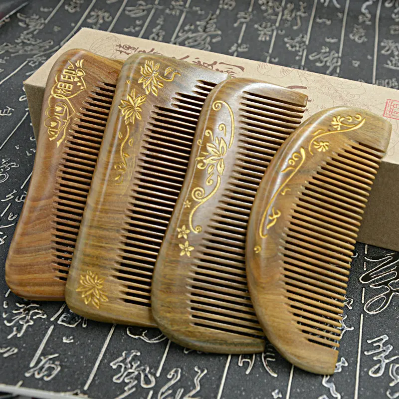 

Wooden comb green sandalwood carved goldwood sandalwood comb Comb green Tan