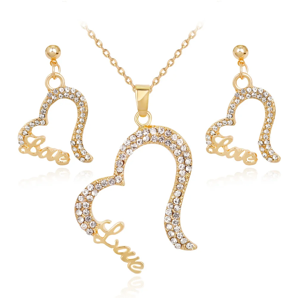 HC Fashion Heart Pendant Necklace Drop Earrings Set Jewelry for Girl Kids Party Gift Vintage Crystal LOVE Letter Children F | Украшения и