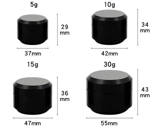 12x5 г 10 г 15 г 30 г черные двойные стенки пластиковые круглые банки для крема горшок контейнер для ногтей гель блеск хранения