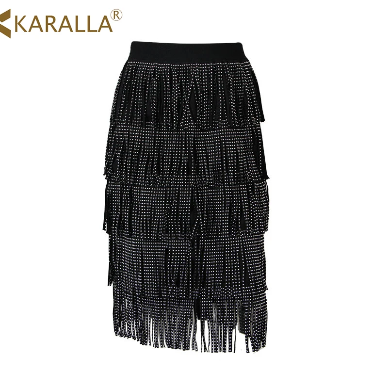 Newest Fashion 2017 Spring Runway Designer Skirt Women's Tassel diamond
