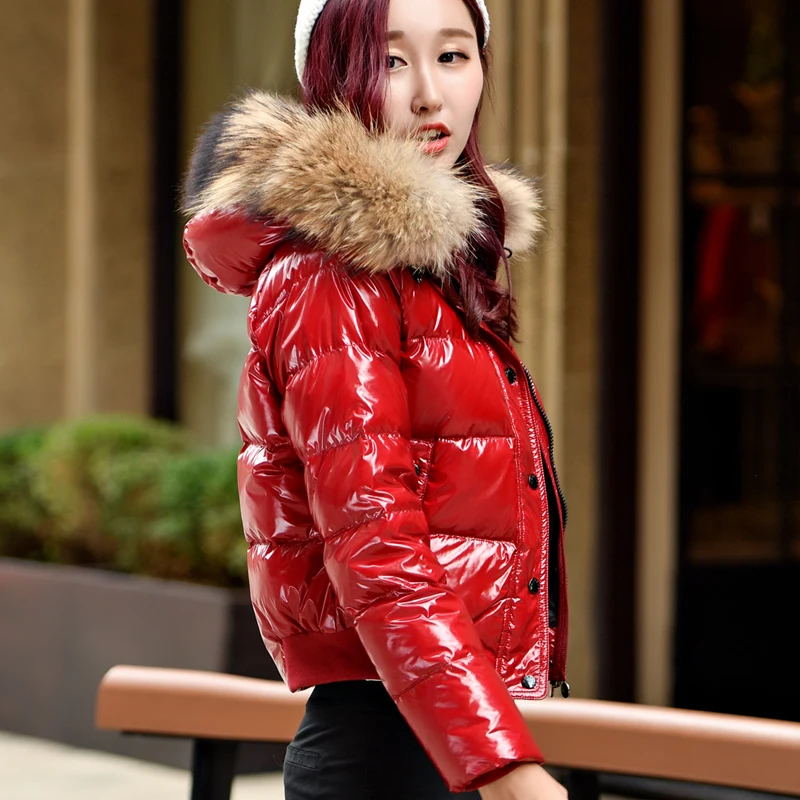 

Winter New Duck Down Jacket Women Short Fashion Big Fur Collar Slim Thick European Outwear