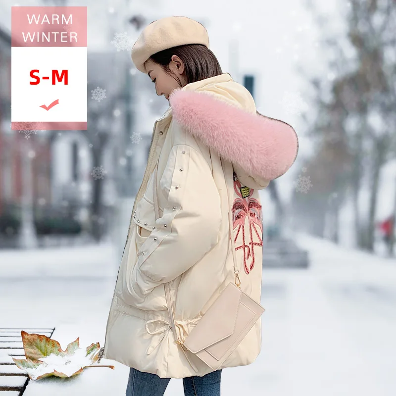 

Women Real Fox fur Long White Duck Down Jacket Female Thick Loose Windproof Feather Coat Fashion Large Size Casual Warm Outwear