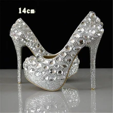 Women Rhinestone high heels Elegant wedding shoes Bling diamond high heeled Crystal Glass Shoes Plus size