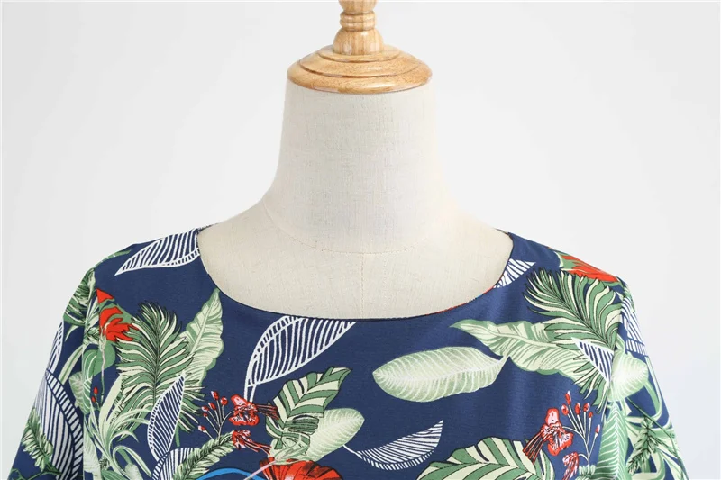 Kostlich Casual O-Neck Half Sleeve Floral Print Dresses Summer Hepburn Vintage Dress With Sashes Women Big Swing Dress Plus Size (22)
