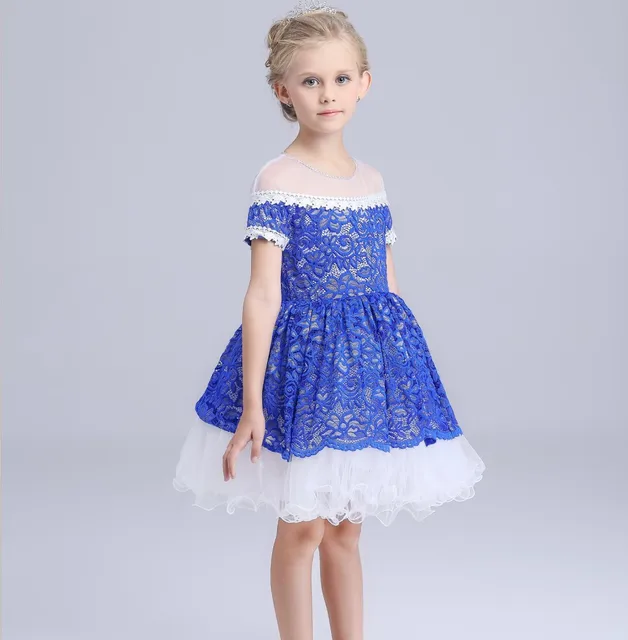 short sleeve blue floral flowers girls dress summer princess party size 8 girl dresses