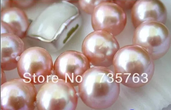 

xiuli 00676 AA 17" 12MM PINK ROUND FRESHWATER PEARL NECKLACE SILVER MABE
