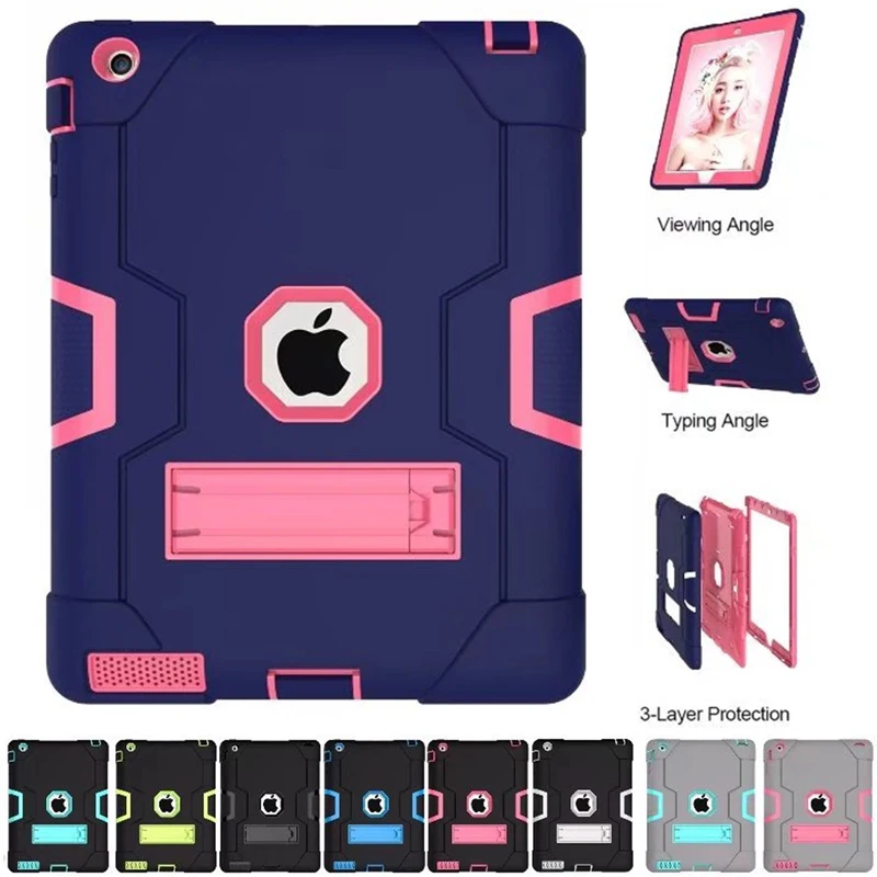 

For Apple iPad2 iPad3 iPad4 Kids Safe Armor Shockproof Heavy Duty Silicon+PC Stand Back Case Cover For ipad 2 3 4 Tablet PC