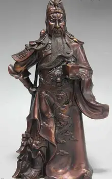 

free shipping Chinese Folk Copper Bronze Dragon GuanGong GuanYu YunChang Wrrior War God Statue