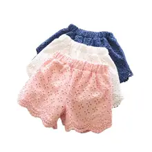 Однотонные шорты для девочек летние праздничные шорты с кружевом для маленьких девочек детские брюки детская одежда для девочек JW3364