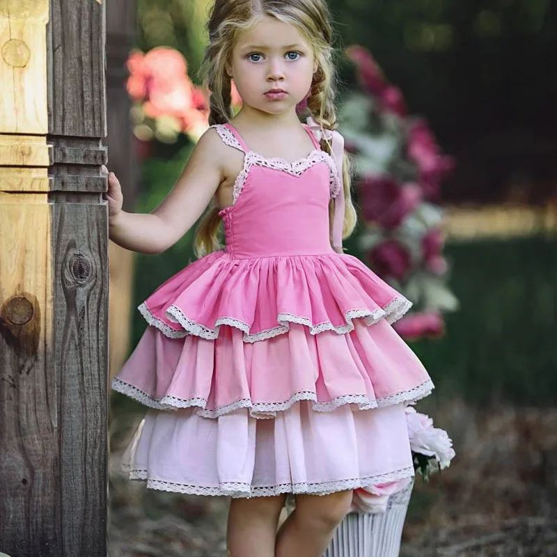 2018 Children's Dress Summer New Baby Girl Lace Strap Dress Gradient