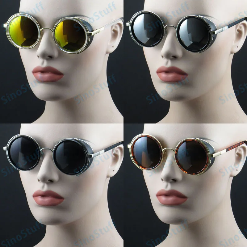 Designer Inspired Atlas Steampunk Round Metal Sunglasses w/ Side Shields 100 UV400 Free
