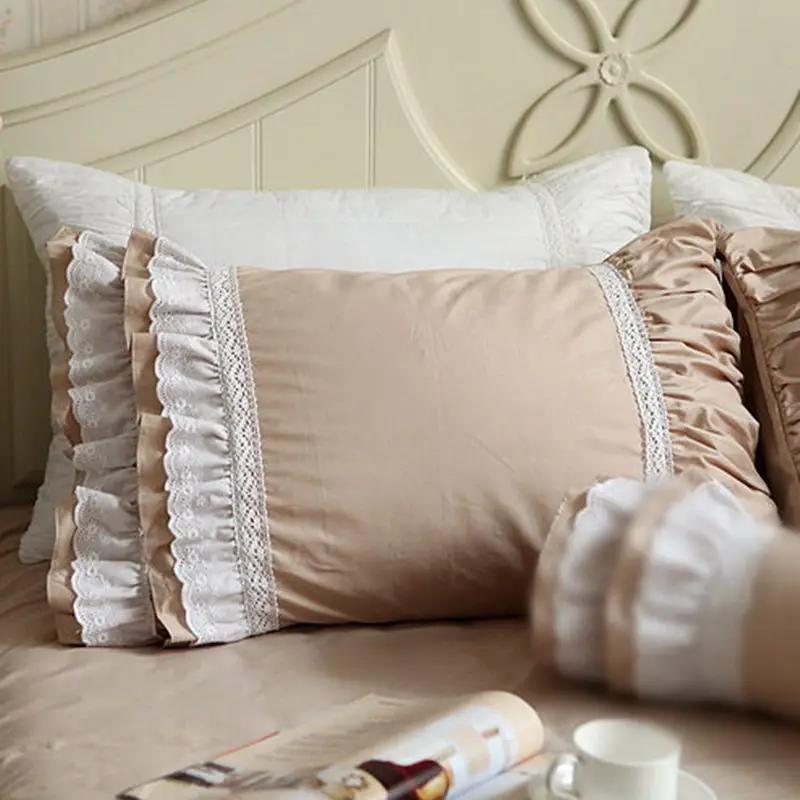 New khaki European Patch pillowcase elegant lace ruffle pillow sham