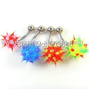 100pcs Fashion Spiked Koosh Ball Navel Belly Ring Free shippment Body Piercing 14G image_0