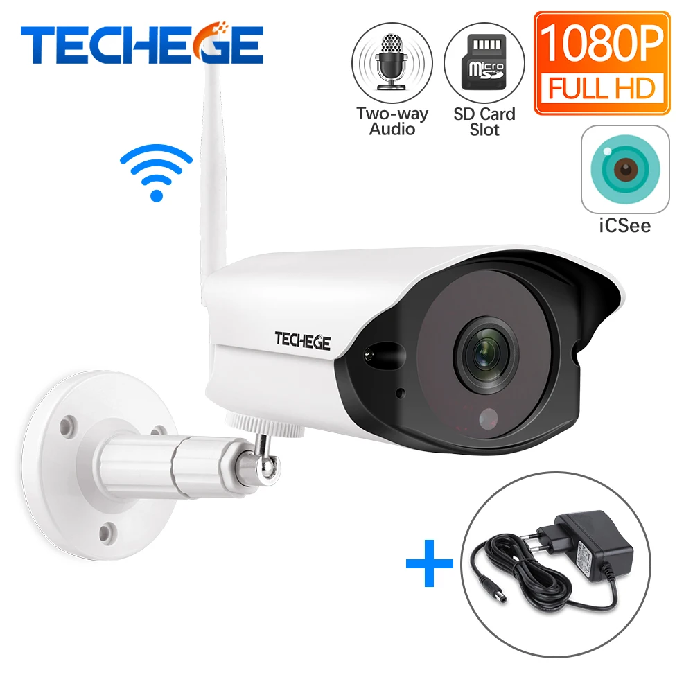 Techege, 1080 P, HD, Wifi, IP камера, уличная, внутренняя, 2MP, беспроводная, проводная, камера безопасности, обнаружение движения, домофон, TF слот для карт