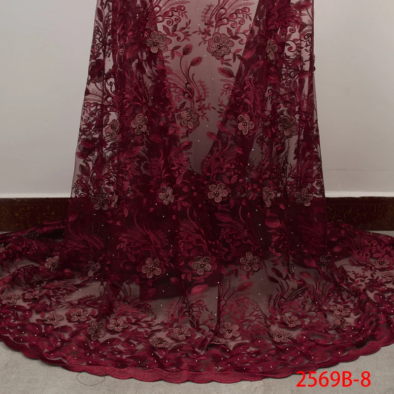 

2019 Net Lace Fabric 5 Yards Cloth French Polyester African Lace Fabric Tulle Embroidered QF2569B-8
