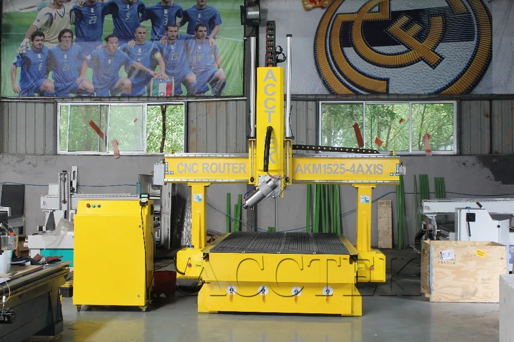 

3D woodworking 4 axis 5 axis wood carving machine with ac servo spindle motor, 4axis cnc machine for sale
