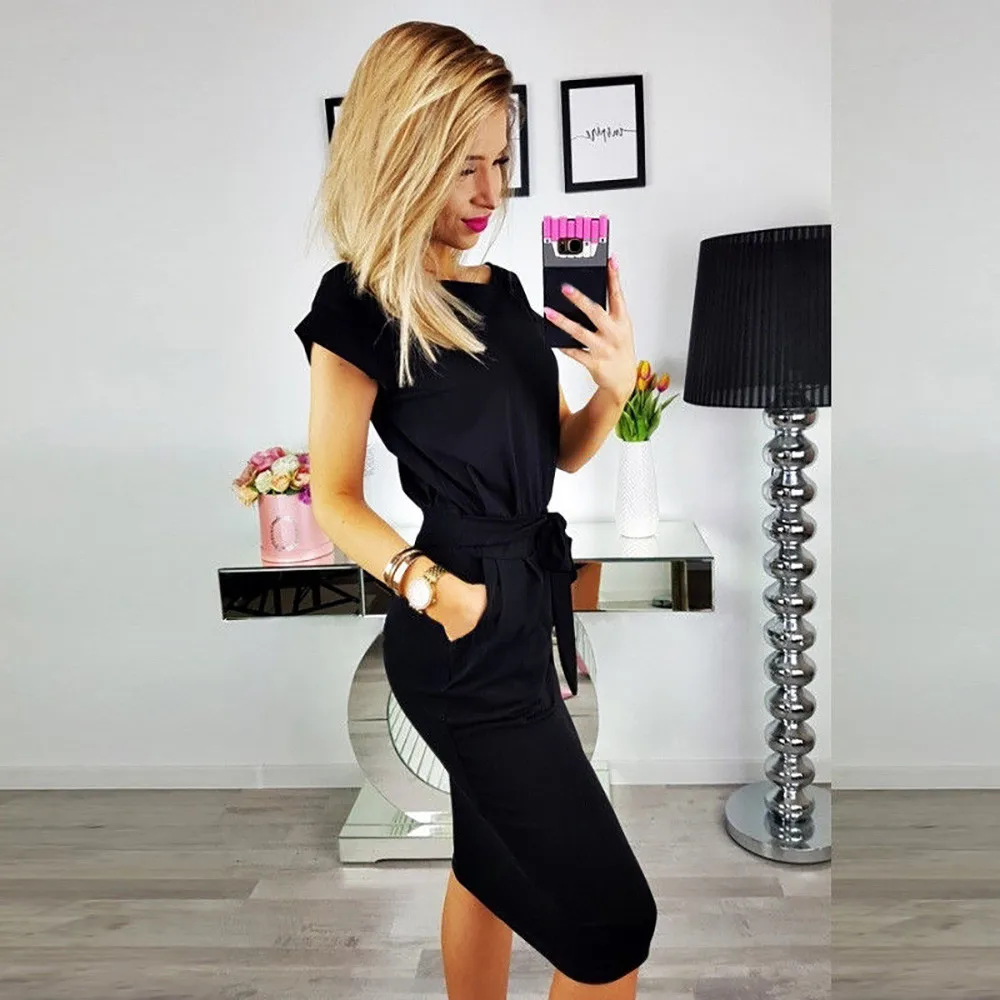 

2019 New Summer Women Dress Knee-Length Sexy Bandage Bodycon Dress Casual O-neck Short Sleeve Dresses Sundress Femme Z0228