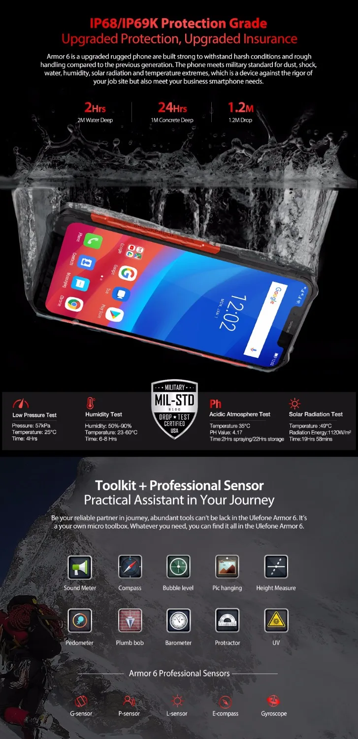 Ulefone Armor 6 IP69K водонепроницаемый мобильный телефон Android 8 1 2 &quotFHD + Восьмиядерный ГБ