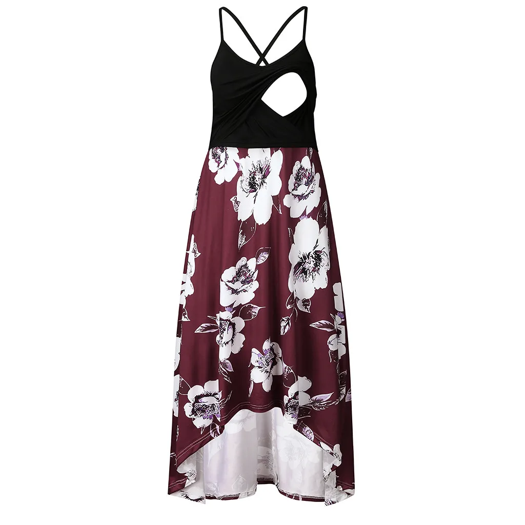 

TLOTUNY Women's Maternity Splicing Sleeveless Sling Print Floral Dress lactation dress Nursing pregnant Plus Size Dress ZJ02