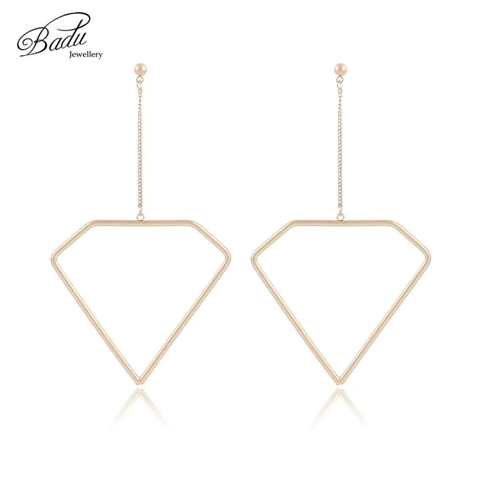 

Badu Geometric Earring Gold Metal Hollowing Alloy Long Dangle Earrings for Women Triangular Pendant Long Chain Wholesale