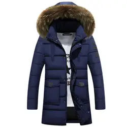 Hommes Moyen Long Capuche Vestes Manteau Dhiver Epaissir chaud мужские Survetement Parkas col de fourrure Demontable coton remburr