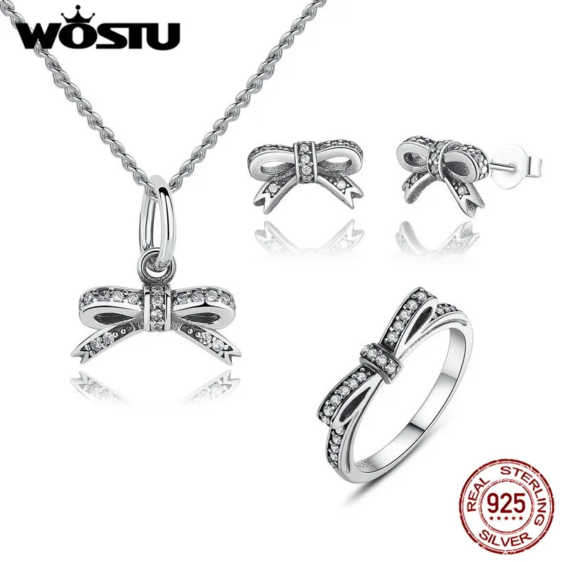 WOSTU подлинный настоящий 100% Стерлинговое Серебро 925 пробы сверкающий лук узел