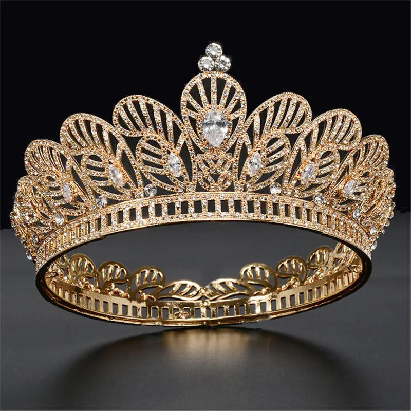 

Baroque Queen King Round Crown Bride Headdress Zircon Tiaras Crowns Round Diadem Prom Bridal Hair Jewelry Wedding Crown Pageant