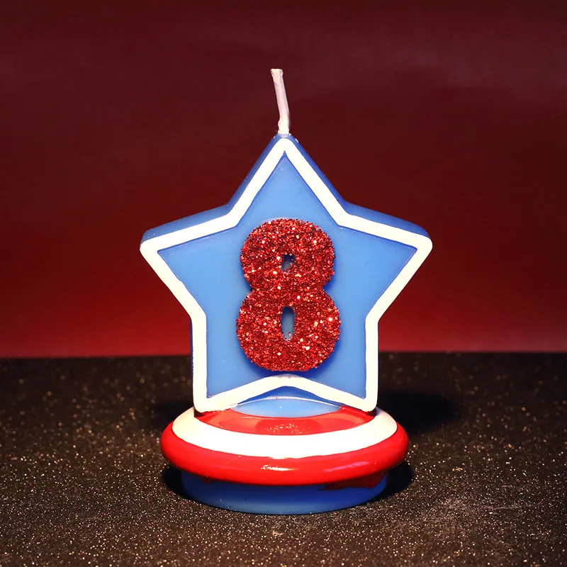 День рождения Фигура номер звезда свеча Капитан Америка синий щит свеча мальчик детей, дети, ребенок свечи для торта домашний декор - Цвет: 8