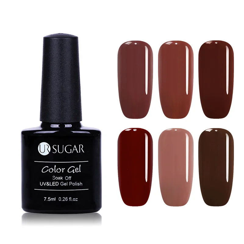 

UR SUGAR 7.5ML Holographic Glitter Caramel Color Red Color Soak Off UV Gel Polish Varnish Base Top Matte Coat Nail Art Lacquer