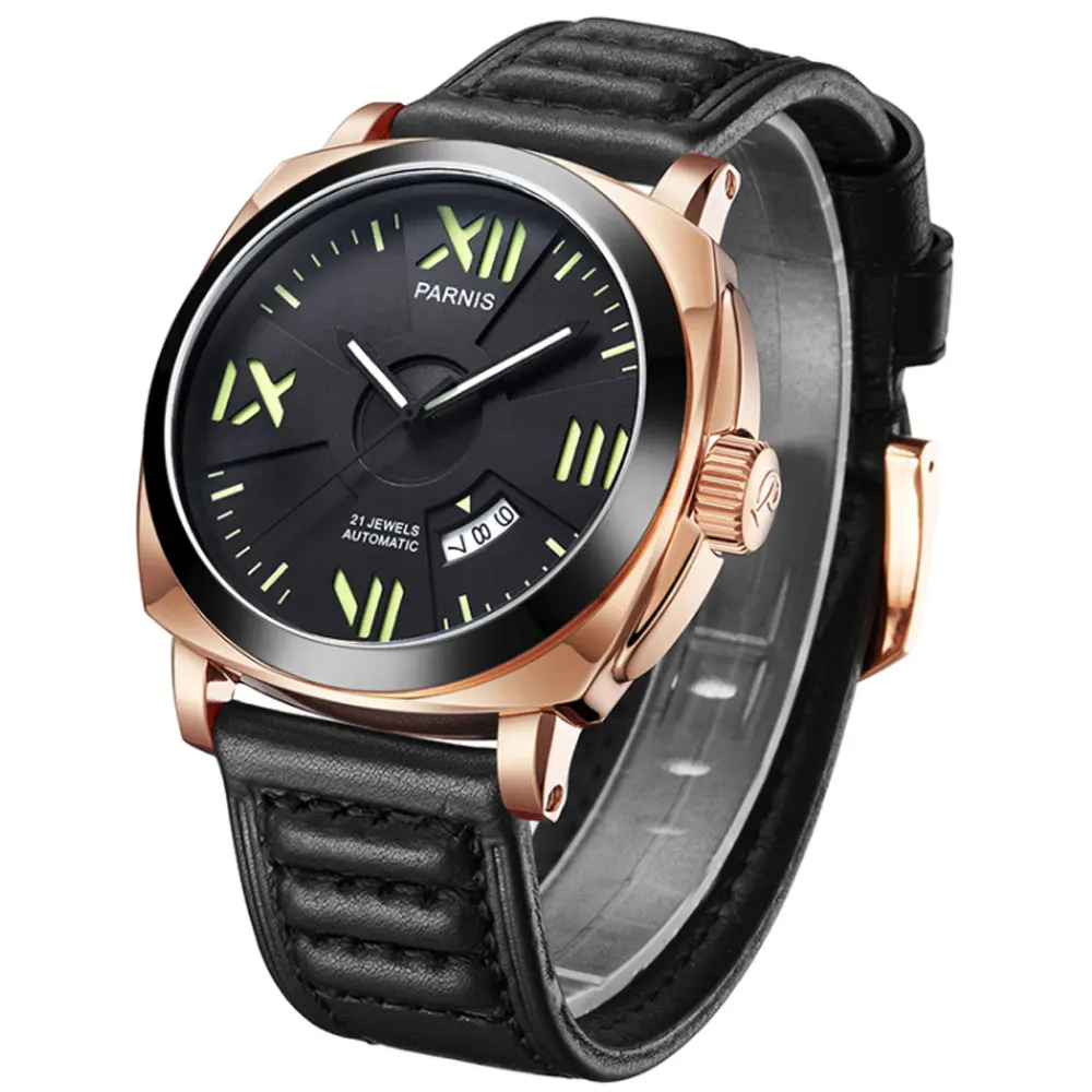 

New Arrivals Mens Watces Top Brand Luxury Automatic Watch Parnis 44mm Mechanical Watches Calendar Miyota Luminous 100M Swim