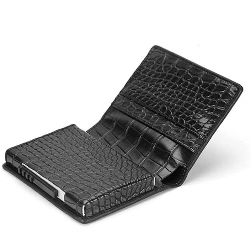 Анти-Rfid защита для мужчин и женщин держатель для кредитных карт из искусственной кожи Модный тонкий мини-кошелек Алюминиевый Бизнес футляр для удостоверения личности - Цвет: Crocodile Black