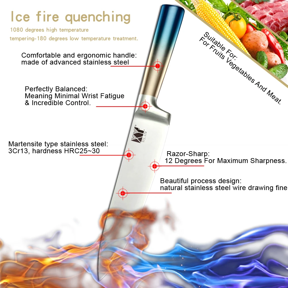 Ceny XYj 7 sztuk zestaw noży kuchennych ze stali nierdzewnej Gradient uchwyt 7cr17 ostry nóż noże szefa kuchni 8 uchwyt noża stojak narzędzia