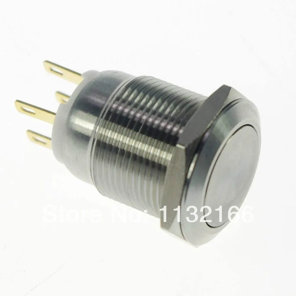 

Waterproof 19mm OD Stainless Steel Momentary Push Button Switch Pin Flat Round 1NO 1NC