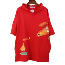 Женские футболки Новая Летняя мода с коротким рукавом с капюшоном пуловеры с мультяшным принтом средней длины Женские базовые футболки свободные