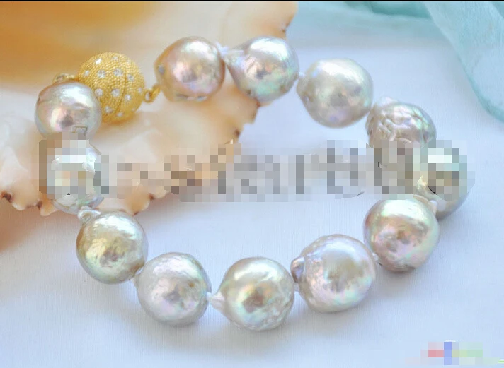

Free shipping >>>>>>P5353 Huge 8" 15mm PEACOCK-LAVENDER ALMOST ROUND Edison KESHI PEARL bracelet