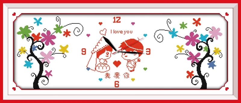 I love you (часы) Набор для вышивки крестиком 14ct 11ct Печать холст настенные часы