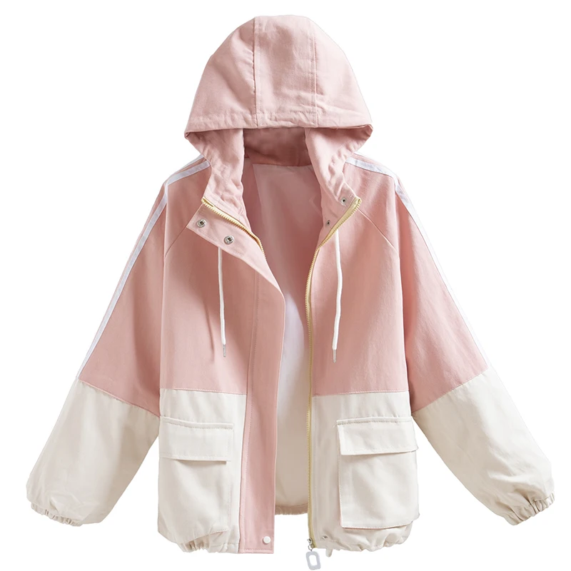

Spring and autumn new loose large size BF hooded tooling wind jacket women's baseball uniform windbreaker TB190217