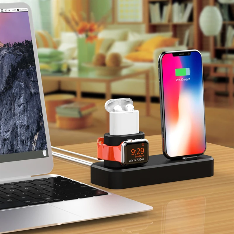 

3 in 1 Silicone Charging Stand for Apple Watch for Airpods Bluetooth Wireless Earphones Charger Station for iPhone X / 8 /8 plus