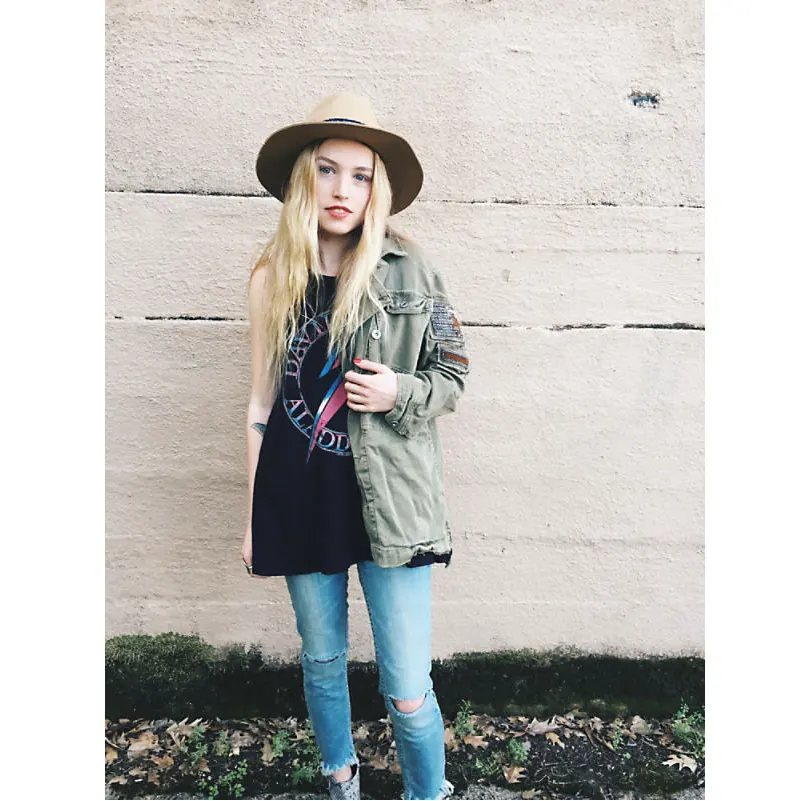 النساء سترة الأزياء تصميم منفذها سترة زين المسامير كبيرة الحجم النساء معطف الجيش الأخضر القطن الناس معطف 2019 شحن مجاني