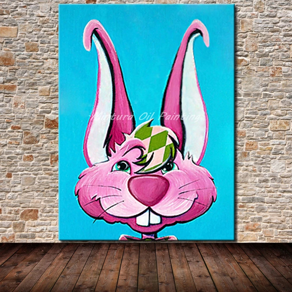 

Mintura Oil Painting Frameless Picture Hand-Painted Cartoon Rabbit Wall Art Canvas Oil Paintings Home Decoration For Living Room