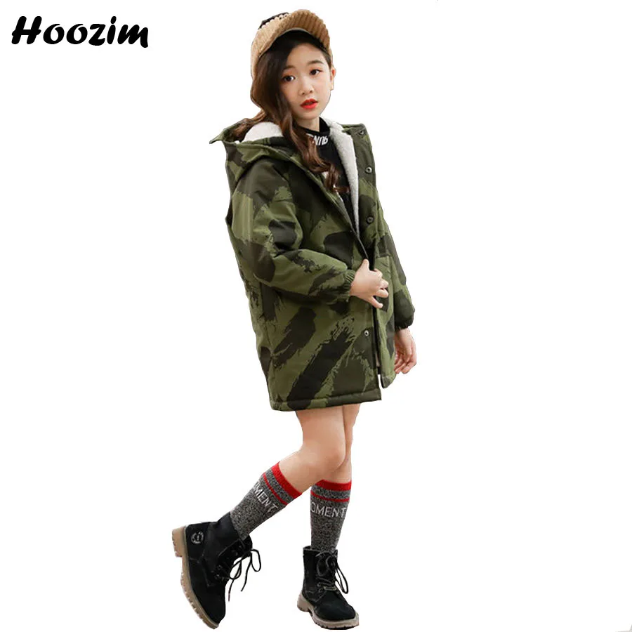

Winter Camouflage Jacket For Girls 10 11 12 Years Fashion Thick .Parka Kids Red Long Coat Children Autumn Fleece Outerwear Girls