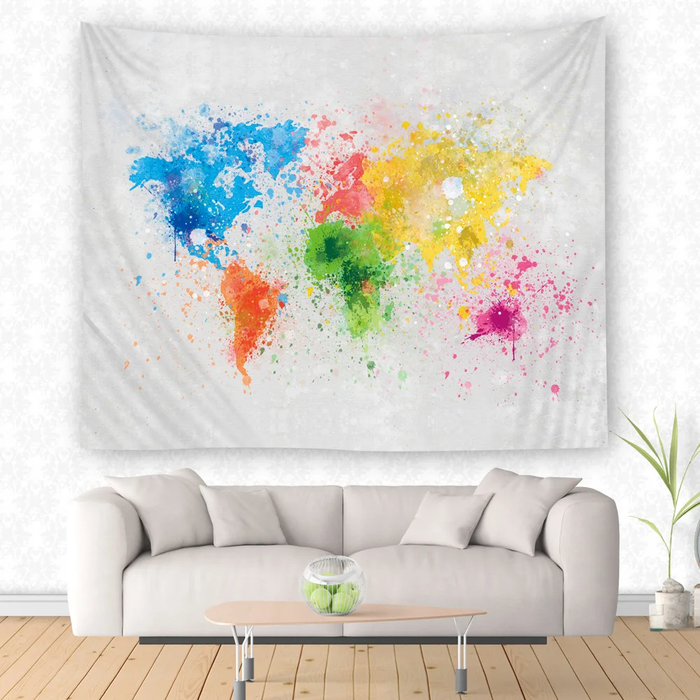 Beauty Watercolor World Map Print Wall Hanging Tapestry