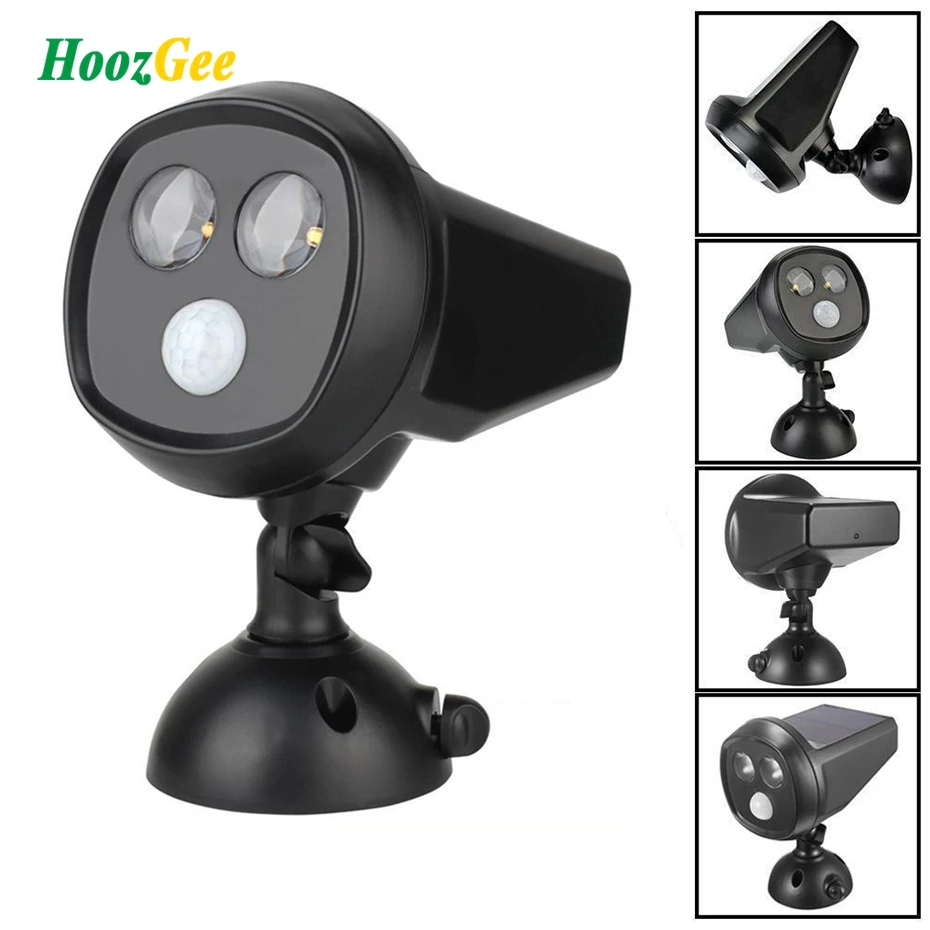 

HoozGee Solar Spotlight PIR Motion Sensor Wall Lights Yard Manor 2 LED Super Bright Security Lamp Owl's Eyes Waterproof