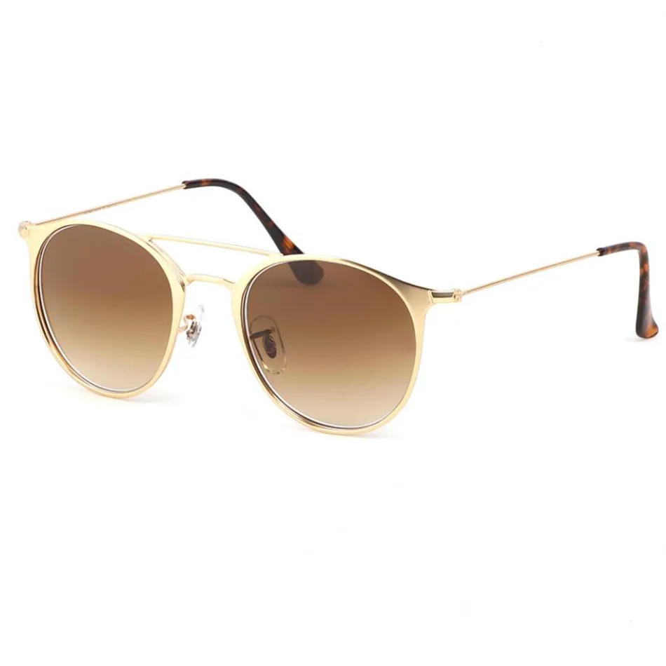 3546 Круглые Солнцезащитные очки для мужчин и женщин 49 мм стеклянные линзы зеркальные Круглые двойные мостки oculos de sol Gafas UV400 - Цвет линз: gradinet brown