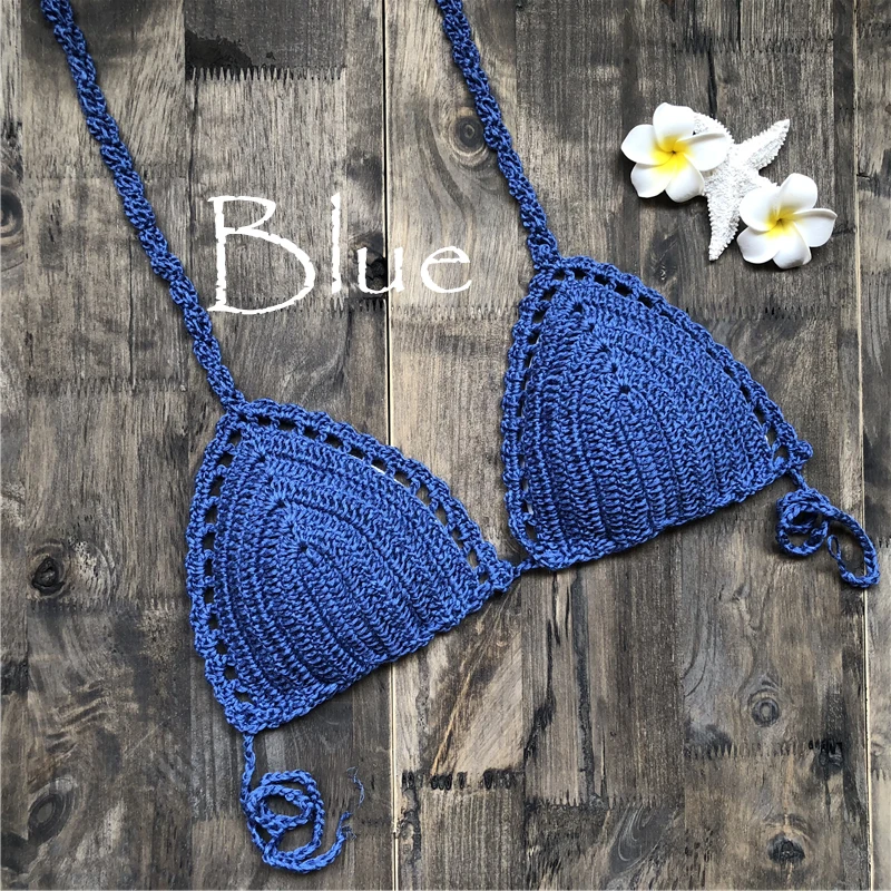 CROCHET BIKINI Sexy Bikini Crochet Strips Bandage Bathing Mode Women Bikini Tops Women's Swimwear Biquinis Feminino