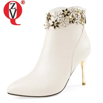 

ZVQ woman shoes autumn winter new fashion sexy pointed toe handmade genuine leather ankle boots outside super high heels shoes
