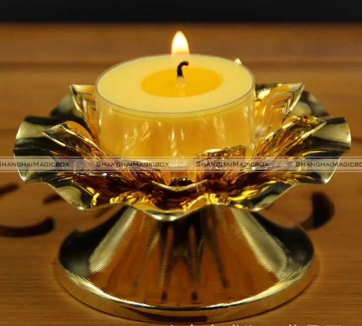 Chinese Golden Buddhist Lucky Lotus Buddha Candle Holder Home Decor