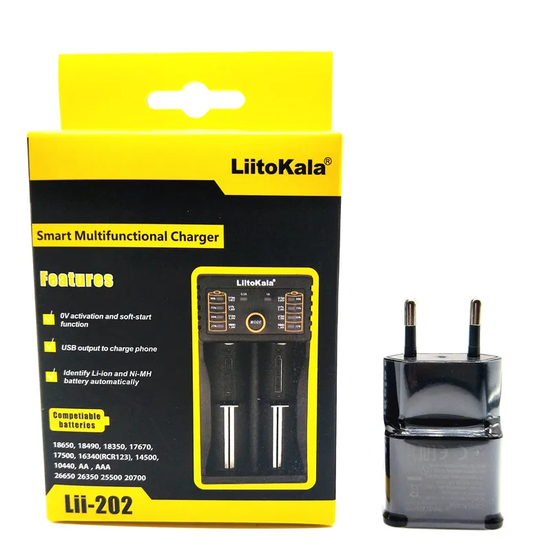 NEW LiitoKala Lii-100 lii-202 Lii-402 18650 Battery Charger For 26650 16340 RCR123 14500  LiFePO4 1.2V Ni-MH Ni-Cd 5V 2A USB