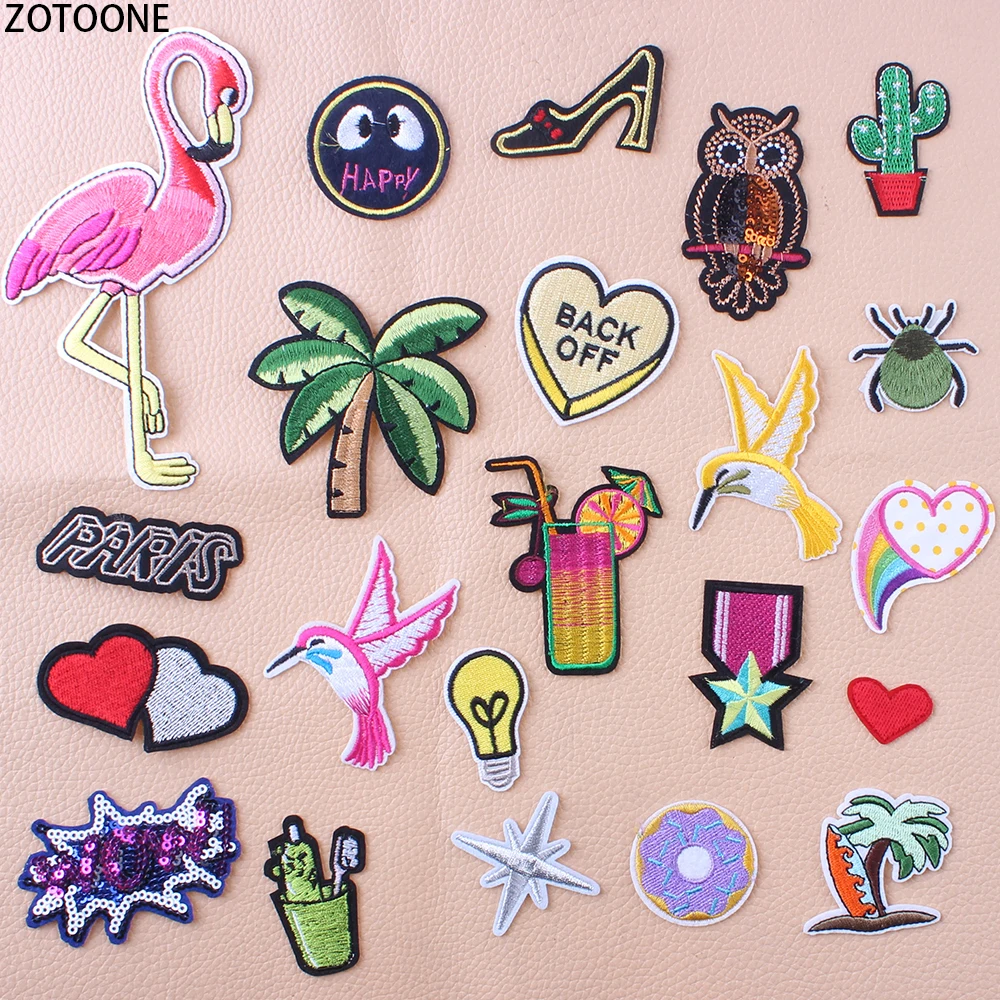 

ZOTOONE Personality Flamingo Colorful Garment Patch Applications DIY Embroidered Stripes Patches for Clothes Badges Applications